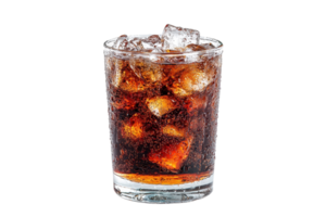Refreshing glass of cola with ice, perfect for a hot day or as a beverage option in various settings. Clear, cool, and delicious. png