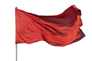 Red flag waving in the wind on a clear day, symbolizing attention, warning, and caution. Suitable for banners and advertisements. png