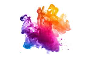 Vibrant and colorful ink explosion in water, creating a mesmerizing abstract design with orange, purple, and blue hues. png