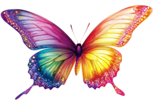 Vibrant rainbow-colored butterfly displaying stunning wingspan showcasing bright, colorful patterns. Ideal for nature, art, and design projects. png