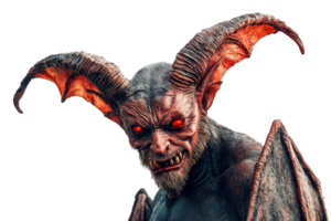 A detailed, high-resolution image of a menacing demon with horns, red eyes, and sharp teeth, perfect for Halloween or fantasy themes. png