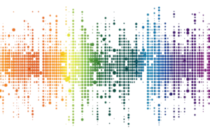 Abstract digital art with multicolored spectrum wave patterns. Perfect for backgrounds, music visuals, or tech-themed designs. png