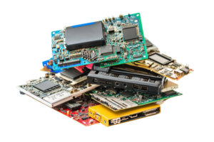 A stack of various electronic circuit boards, showcasing different components and designs, isolated on a transparent background. png