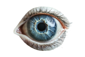 Close-up of a human eye showing detailed iris pattern and texture. Perfect for medical, optical, and artistic uses. png