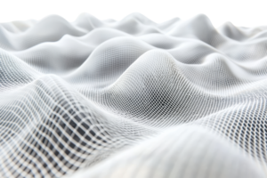 Abstract 3D render of a wavy white grid on a transparent background. resembling a smooth surface created through digital waves and mesh technology. png