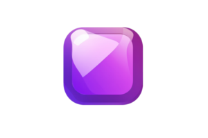 Glossy purple square button icon with shining effect, perfect for web interfaces, apps, or game design. High-quality graphic. png