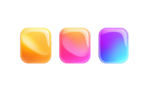 Modern colorful buttons with glossy finish in yellow, pink, and blue gradients. Ideal for web design, UI elements, or graphics. png