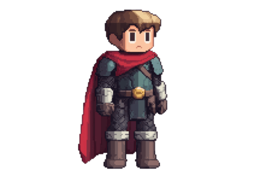 pixel arte personagem do uma medieval cavaleiro com armaduras e uma vermelho capa. ideal para jogos, animações, e digital arte projetos. png
