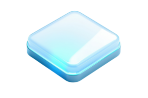 Digital abstract icon in blue and white hues, resembling a futuristic button or interface element, with a glossy finish. png