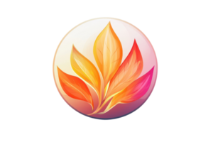 Colorful stylized leaf design with vibrant gradient hues in a circular frame, representing art and nature in harmony. png