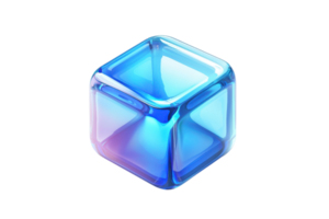 Glossy blue abstract cube with smooth surfaces and reflections. Suitable for technology, design, and modern art concepts. png