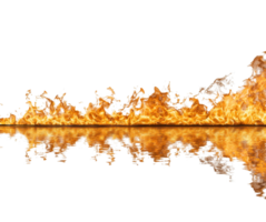 Dynamic horizontal line of bright fire with reflection creating an intense and fiery visual effect, ideal for dramatic presentations. png