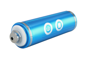A high-quality image of a blue cylindrical battery showcasing modern design and clean lines, perfect for energy and technology themes. png
