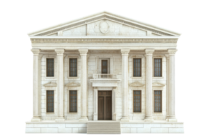 Classic architecture of a neoclassical building with columns, symbolizing history, education, and government. png