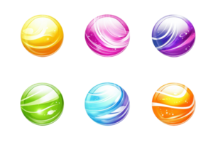 Colorful glossy spheres in various shades, perfect for design and art projects. Abstract shiny circles with vibrant gradients. png