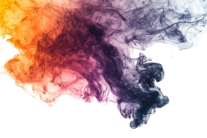 Colorful swirling clouds of ink merging in water, creating a vibrant abstract backdrop with hues of orange, purple, and black. png