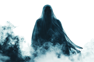 Eerie ghostly figure covered in shadows and mist, creating a haunting and mysterious atmosphere. Perfect for horror-themed designs. png