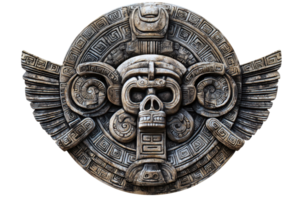 Intricate ancient Aztec stone carving with symbolic designs and detailed patterns, representing rich cultural and historical heritage. png