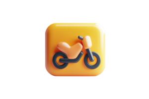 3D rendered icon of a motorcycle with a modern design. Ideal for apps, websites, and digital interfaces. High-quality and vibrant colors. png