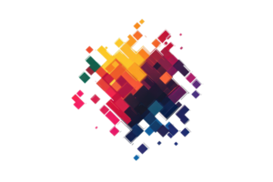 Vibrant pixelated geometric pattern with rich colors and abstract design, perfect for backgrounds, technology or digital art concepts. png