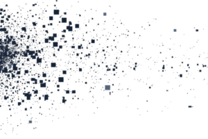 Abstract particle dispersion background, dark blue color with small squares, reflecting dynamic motion and digital technology concept. png