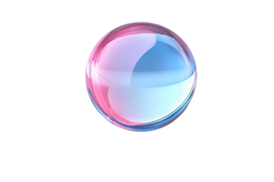 Glossy colorful sphere with pink and blue hues, isolated on transparent background. 3D render of a shiny translucent bubble for design concepts. png