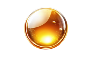 Glossy amber sphere with reflective light effect on transparent background, representing brightness and clarity. png