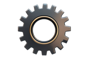 High-quality 3D rendering of a metallic gear on a transparent background, perfect for engineering, mechanical, and industrial design projects. png
