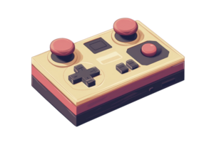 Retro gaming controller with buttons and joystick, isolated on transparent background. Ideal for vintage gaming and nostalgic tech imagery. png