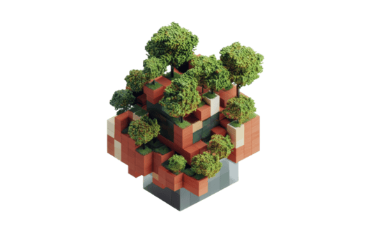 un 3d digital hacer de un estilo voxel árbol estructura compuesto de pequeño cubitos, presentando lozano verde follaje en contra un transparente antecedentes. png