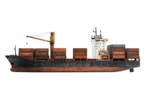 Isolated image of a large container ship with cargo against a transparent background. highlighting maritime transport and global trade. png