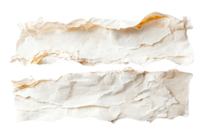 Close-up of two pieces of torn white paper with jagged edges and textured surface isolated on transparent background. png