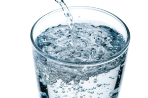 Close-up of fresh, clear water being poured into a glass, creating bubbles and showing purity and refreshment. png
