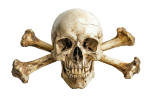 Realistic skull and crossbones, symbolizing danger, death, or piracy. Perfect for Halloween, horror themes, and graphic design projects. png
