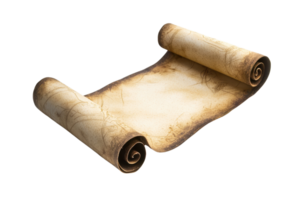 Old parchment paper scroll isolated on transparent background. Antique document or manuscript for historical context and vintage concepts. png