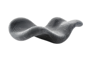 Abstract 3D wave-like wireframe structure on transparent background. Digital geometric form perfect for science, tech, and artistic projects. png