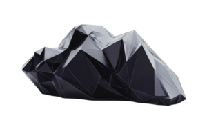 Abstract low poly black cloud isolated on transparent background. 3D rendering of a geometric, faceted shape. Modern digital art concept. png