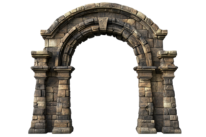 Ancient stone archway against a transparent background. showcasing intricate details and craftsmanship of historical architecture. png