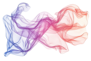 Abstract multicolored flowing smoke-like shapes on a transparent background. Vibrant and dynamic artwork representing movement and fluidity. png