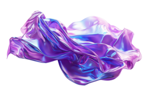 Abstract wave of iridescent metallic fabric in purple and blue colors, isolated on transparent background. digital rendering, 3D art concept. png