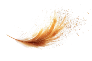 Artistic image of a feather disintegrating into particles, symbolizing lightness, freedom, and transformation. Perfect for creative designs. png