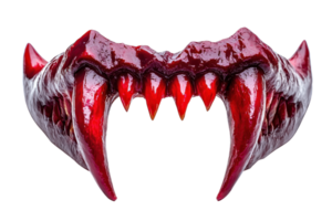 Close-up of a blood-dripping vampire fangs isolated on a transparent background. perfect for Halloween themes and horror concepts. png