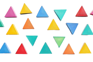 Colorful geometric pattern of triangles arranged in rows on a transparent background. showcasing vibrant shades and symmetry. png