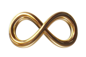 Golden infinity symbol isolated on a transparent background. representing endless possibilities and eternal concepts. png