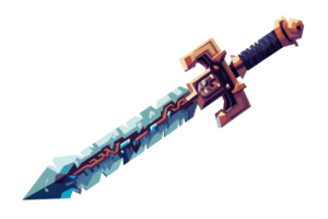 Fantasy sword with intricate design and glowing blue blade, perfect for role-playing games or medieval themed artwork. png