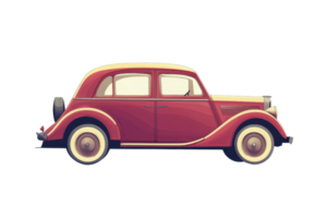 Elegant vintage red car illustrated in a retro style, perfect for nostalgic and classical-themed designs and automotive projects. png