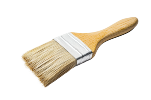 Close-up of a paintbrush with wooden handle and bristles. Ideal for paint-related projects, DIY activities, and home improvement tasks. png