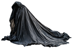 Mystery figure draped in a black cloak, creating a dark and eerie atmosphere perfect for spooky and gothic themes. png