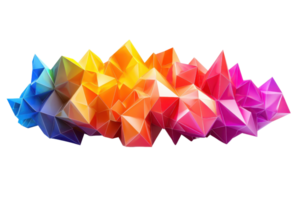 Vibrant abstract geometric shapes forming a colorful prism with sharp edges and a gradient of hues from blue to red. png
