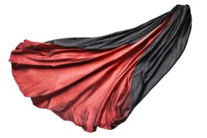 A striking red and black fabric swirls gracefully in the air, creating a dynamic and vibrant visual effect. png